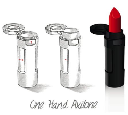 Premium Beauty News - Axilone: A “One Hand” lipstick mechanism based on simplicity and low production costs Crazy Packaging, Lipstick Sketch, Beauty Products Mockup, Primary Packaging, Makeover Lipstick, Lipstick Packaging, Product Sketches, Unique Lipstick, Lipstick Container