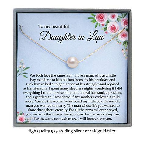 Daughter in Law Gifts Necklace with Meaningful Message, 14K Gold Filled or 925 Sterling Silver Floating Pearl Necklac... Bride Tribe Bracelet, Cousin Wedding, Cousin Birthday Gifts, Gift For Cousin, Hen Party Gifts, Cousin Birthday, Cousin Gifts, Wedding Day Gifts, Bride And Groom Gifts