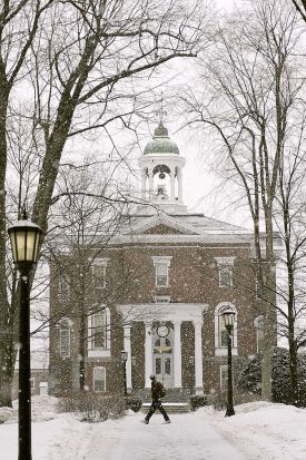 Bates College, Hawthorn Hall, in winter!  Proud of my alma mater! New England College Aesthetic, Winter College Aesthetic, University Of Vermont Aesthetic, Winter Traditions, Maine Aesthetic, Skidmore College, Bates College, Colby College, Lewiston Maine