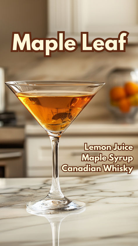 Maple Leaf Maple Leaf Cocktail, Fruity Rum Drinks, Maple Cocktail, Boozy Recipes, Lemon Margarita, Cocktail Cards, Juice Cocktails, Cocktail Recipes Whiskey, Bourbon Drinks