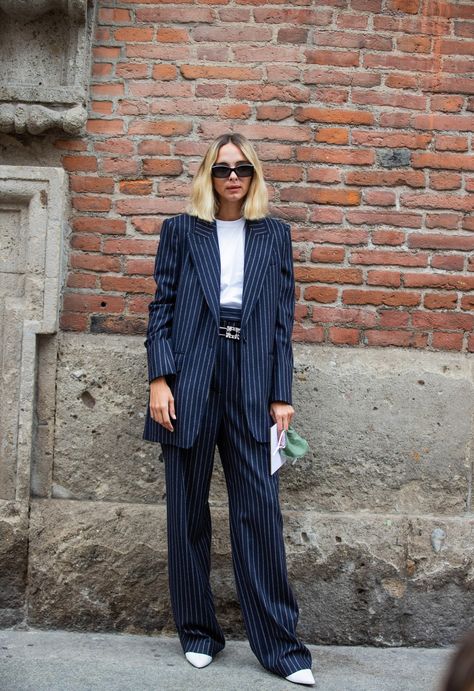 How To Wear A White T-Shirt: 8 Ways To Maximise The Wardrobe Staple | British Vogue Striped Blazer Outfit, Blazer Outfits For Women, Satin Trousers, Safari Jacket, Pinstripe Suit, Checked Blazer, Outfits Winter, Blazer Outfits, Plaid Jacket