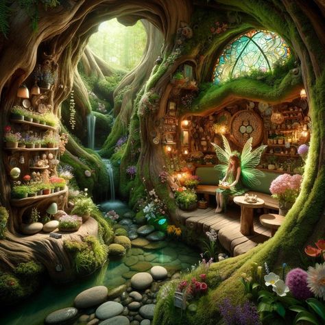 Fairy Dining Room, Fairy Home Interior, Fairy Land Magical Forest, Fairy House Interior, Fairy Palace, Wooden Library, Future Bedroom Ideas, Fairy Tale Cottage, Paris History