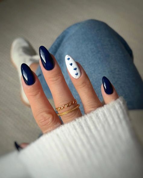 23+ Stunning Matte and Glossy Nail Designs (2024) - Nails By DrExplains Navy Nails, Girly Acrylic Nails, Short Square Acrylic Nails, Almond Acrylic Nails, Square Acrylic Nails, Heart Nails, Valentine's Day Nails, Cute Acrylic Nails, Acrylic Nail Designs