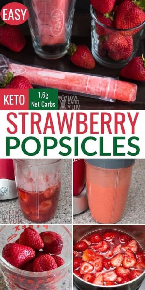 Low Carb Popsicle Recipes, Keto Frozen Strawberry Recipes, Homemade Freezer Pops, Strawberry Keto Recipes, Keto Strawberry Recipes, Summer Keto Recipes, Keto Popsicle, Keto Popsicles, Strawberry Keto