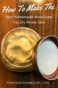 It's THAT time of year again.  The time when my skin begins to feel tight, dry and flakey.  As soon as the house is closed up and the wood stoves are cranking out the heat, I know I need to break out my favorite recipe for the best homemade body lotion I've come across.  This homemade moisturizer for dry skin is so simple to make, you will never want another store-bought option again! via @itsmysustainablelife Diy Moisturizer For Dry Skin, Coconut Oil Face Moisturizer, Homemade Facial Moisturizer, Diy Facial Moisturizer, Homemade Face Lotion, Dry Skin Diy, Homemade Body Lotion, Homemade Lotions, Homemade Face Moisturizer