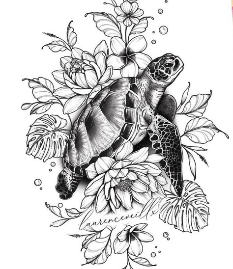 Large Sea Turtle Tattoo, Large Turtle Tattoo, Ocean Turtle Tattoo, Floral Sea Turtle Tattoo, Turtle Sleeve Tattoo, Sea Turtle Tattoo Design, Turtles Tattoo, Tattoo Turtle, Animal Tattoos For Women