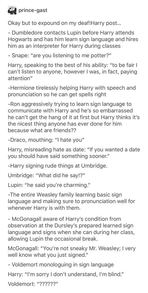 Blind Harry Potter, Harry Potter And The Lack Of Lamb Sauce, Harry Potter In Slytherin Au, Deaf Harry Potter Headcannons, Slytherin Harry Au, Slytherin Harry Potter Au, Harry Potter Fanfiction Ao3, Deaf Harry Potter Au, Deaf Harry Potter