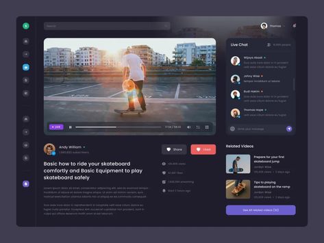 Skateboard Videos, Ui Design Website, Web Ui Design, Website Design Layout, App Interface, Dashboard Design, Ui Design Inspiration, App Ui Design, Ux Web Design