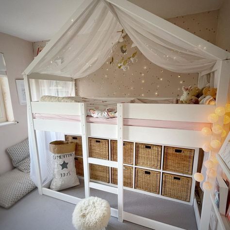 Hazel on Instagram: “Documenting this moment as my daughter’s room has been tidied 🙌🏻 her cot was replaced with this house bed last year, it’s so handy for…” Girls Cabin Bed Ideas, Girls Cabin Bed, Next Bedroom, Toddler Bedroom Girl, Cottage Bed, Bubble House, Cabin Bed, Room Redesign, Loft House