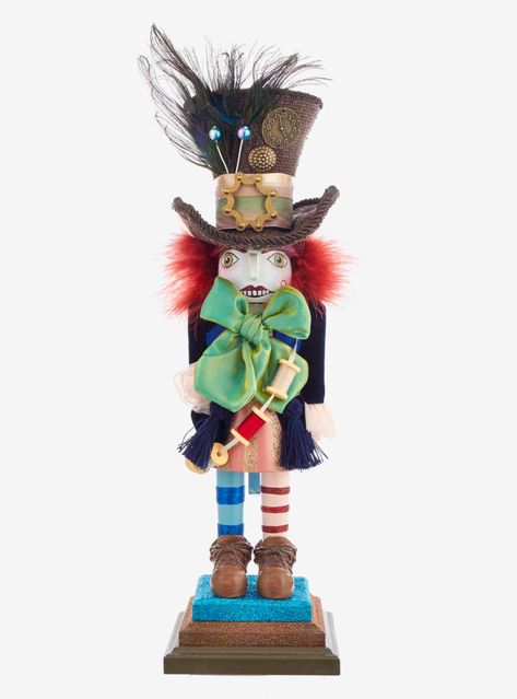 This Kurt Adler 18-inch Mad Hatter Nutcracker is a delightfully fun and festive addition to any holiday d?r. Designed by renowned artist Holly Adler this nutcracker is a part of the Hollywood collection created exclusively for Kurt Adler and features a variety of designs including Christmas fantasy and everyday nutcrackers. Their designs put a unique vibrant and memorable twist on traditional nutcrackers. Alice In Wonderland Series, The Hatter, Katherine's Collection, Mad Hatters, Christmas D, Kurt Adler, Adventures In Wonderland, Lewis Carroll, Disney Alice