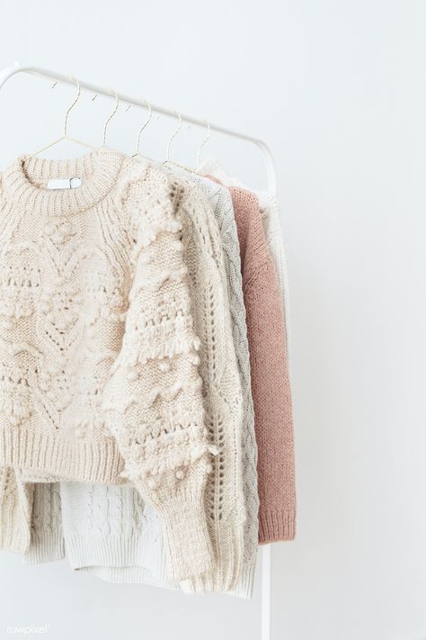 Casual knitted sweaters hanging on a rack | premium image by rawpixel.com / Karolina / Kaboompics Sweater Hanging, Sweater Care, Fashion Background, Model Pose, Color Codes, Clothing Photography, Knitting Inspiration, Sweater Weather, Look Fashion