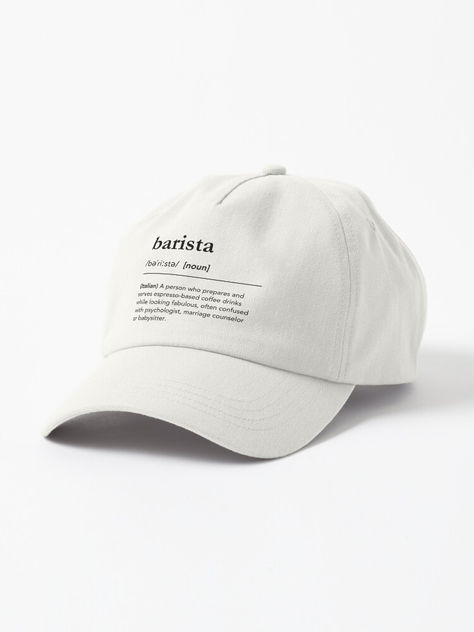 Funny barista job description on baseball hat. Barista Dictionary definition. Barista outfit, barista aesthetics, barista uniform. Italian words. Barista definition. Dictionary Art for Coffee Lovers, hobby baristas, coffee mom, coffee drinker. Minimalist black and white typography cap. Coffee shop outfit, coffee shop interior design, coffee bar idea, coffee corner ideas, coffee quotes Barista Job, Barista Outfit, Barista Uniform, Barista Outfits, Cafe Uniform, Beautiful Word, Coffee Shop Interior Design, Coffee Shops Interior, German Words