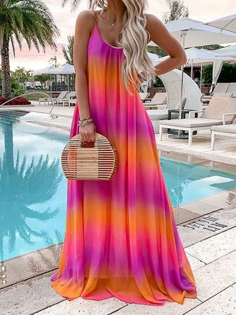 Flowy Dress Long, Printed Beach Dresses, Gaun Fashion, Sleeveless Dresses Casual, Flowy Maxi Dress, Maxi Robes, Suspender Dress, Long Summer Dresses, Women Maxi