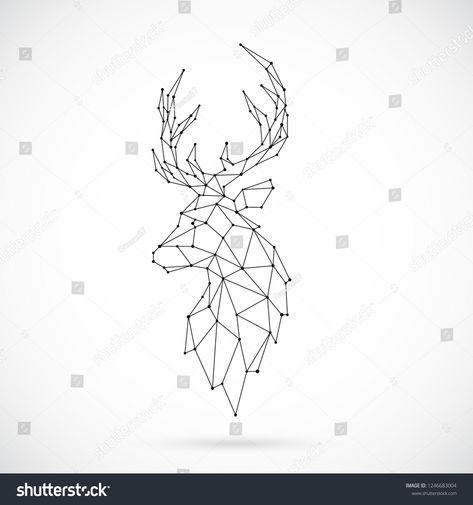 Geometric Deer silhouette. Image of Deer in the form of constellation. Vector illustration.silhouette#Image#Geometric#Deer Deer Geometric Tattoo, Geometric Deer Head, Deer Tattoo Designs, Popsicle Stick Art, Deer Graphic, Deer Pictures, Deer Tattoo, Deer Horn, Deer Silhouette