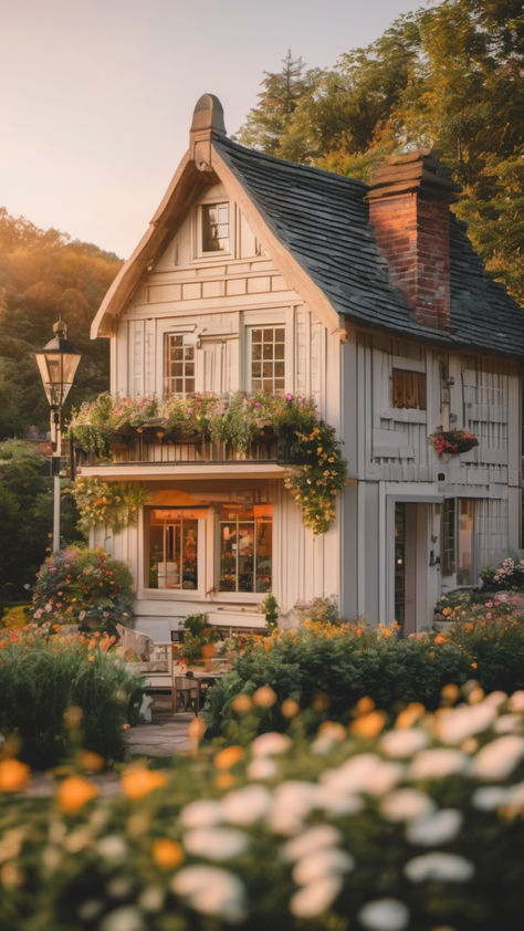 Charming Cottage Houses for a Cozy Living Experience Cottage Looking Homes, House Aesthetic Cottage, Aesthetic Cottage House, House Exterior Cottage, Cottage House Aesthetic, Cute Cottage House, House Plans Cottage, Cozy Home Exterior, Cottage House Design