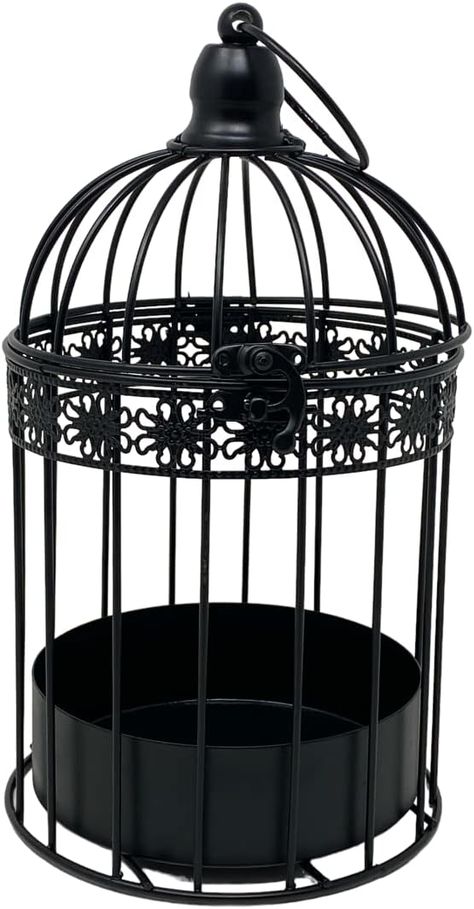 Amazon.com: Decorative Bird Cage Black Metal Round Candle Holder Party Wedding Decor Indoor Outdoor 10.5" : Home & Kitchen Addams Family Dinner, Wedding Decor Indoor, Decorative Bird Cage, Family Dinner Party, Round Candle Holder, Hanging Herbs, Round Candle, Artificial Birds, Table Centerpiece Decorations