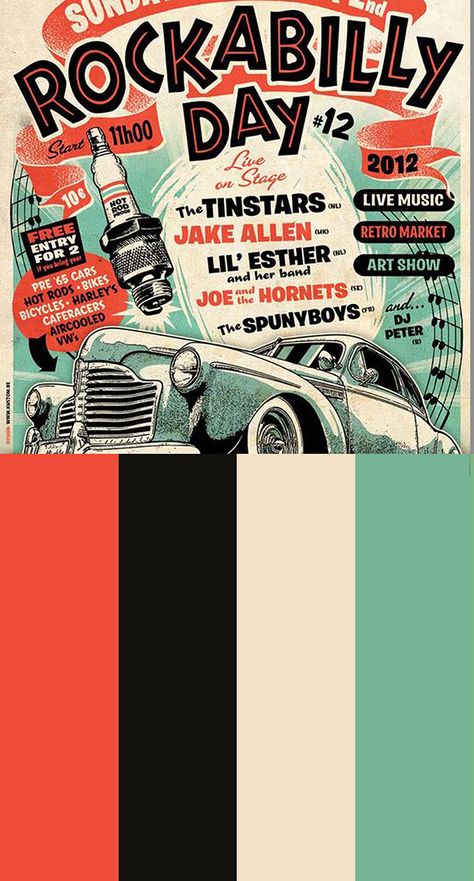 1950's Color combo. 50s Diner Color Palette, 1950 Color Palette, Old School Color Palette, 50s Color Palette 1950s, 50s Colour Palette, Space Age Color Palette, Soft Retro Color Palette, Retro Color Palette Vintage, Vintage Colour Palette 1950s