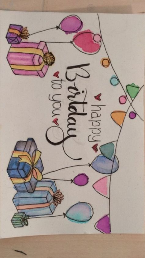 Happy Birthday For Grandma, Birthday Gift Drawing Ideas, Happy Birthday Posters Ideas, Drawing For Grandma Birthday, Balloons Drawing Birthday, Birthday Posters Ideas, Cute Drawings For Birthday Cards, Cute Drawings For Birthday, Happy Birthday Card For Grandma