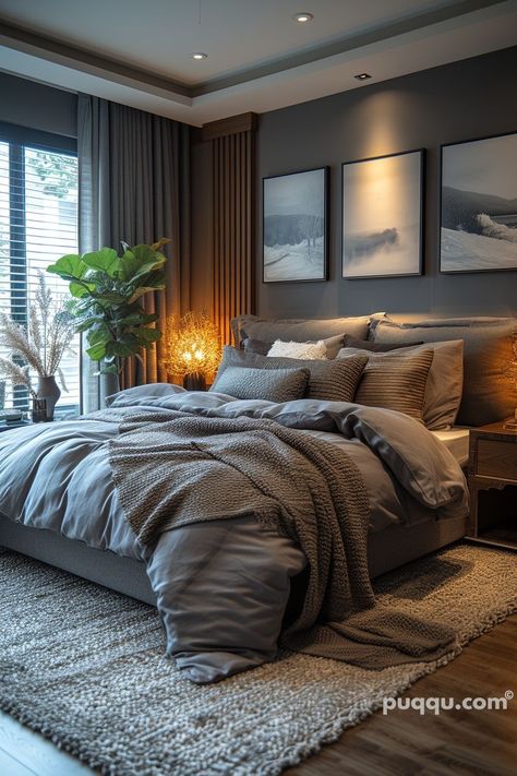 Dark Modern Bedroom, Design Ložnic, Apartment Vibes, Tranquil Bedroom, Room Vibes, Mens Bedroom, Brown Bedroom, Grey Bedroom, Bedroom Idea