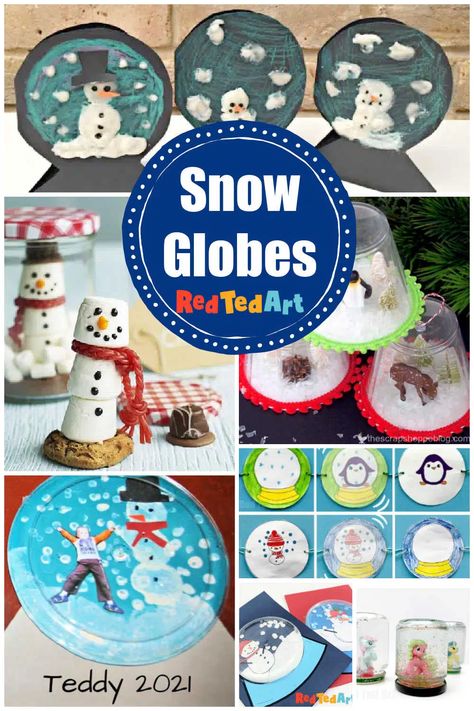 DIY Snow Globe Crafts for Kids - Red Ted art - Easy Winter Crafts Globe Crafts For Kids, Snow Globe Crafts For Kids, Edible Snow, Making Snow Globes, Easy Snow Globes, Snowglobe Craft, 1st Grade Crafts, Easy Kids Crafts, Easy Winter Crafts