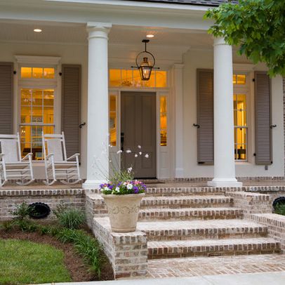 Brick Porch Design Ideas, Pictures, Remodel, and Decor Front Porch Design Ideas, Veranda Design, Brick Porch, Front Porch Steps, Front Porch Lighting, Porch Design Ideas, Traditional Porch, Brick Steps, Virginia House