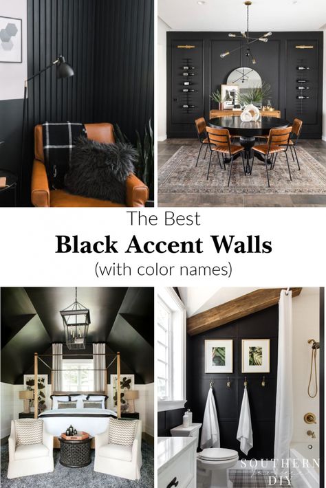 Black Accent Wall Living Room, Black Fireplace Wall, Accent Wall Paint Colors, Black Accent Wall, Dark Accent Walls, Black Feature Wall, Black Accent Walls, Accent Wall Colors, Black Fireplace