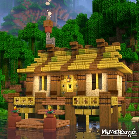 Cute Minecraft Jungle Houses, Jungle Themed Minecraft Builds, Cherry Blossom Fishing Dock Minecraft, Minecraft Jungle Cottage, Minecraft Hawaii House, Minecraft Jungle House Tutorial, Minecraft Jungle Temple Base, Small Jungle House Minecraft, Japanese Enchanting Room Minecraft