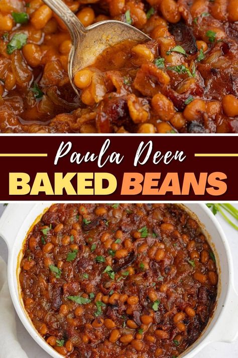 This Southern-style recipe for Paula Deen baked beans is totally on-point! With bacon, onions, maple syrup, and more, these might be the best baked beans you'll ever have. Paula Deen Baked Beans, The Best Baked Beans, Baked Beans From Scratch, Southern Baked Beans, Slow Cooker Baked Beans, Best Baked Beans, Baked Beans With Bacon, Bbq Baked Beans, Bbq Beans