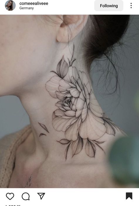 Rose Neck Tattoo, Flower Neck Tattoo, Side Neck Tattoo, Floral Thigh Tattoos, Feminine Tattoo Sleeves, Throat Tattoo, Neck Tattoos Women, Tattoos For Women Flowers, More Feminine