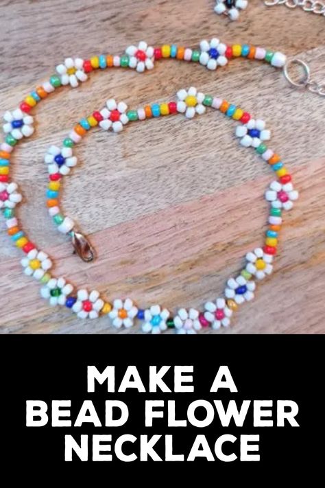 How to Make a Bead Flower Necklace Flower Necklace Diy, Bead Flower Necklace, Flower Bead Necklace, Diy Crafts To Do At Home, Beaded Flower Necklace, Crafts To Do At Home, Simple Beaded Necklaces, Flower Necklaces, Upcycled Home