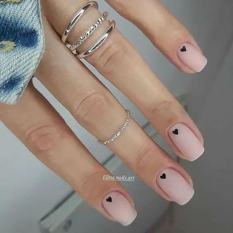 50+ Trendy Valentine's Day Nails For 2022 | Simple Gel Nails, Cute Gel Nails, Black Nail, Short Acrylic Nails Designs, Heart Nails, Pretty Acrylic Nails, Chic Nails, Short Acrylic Nails, Nail Polishes