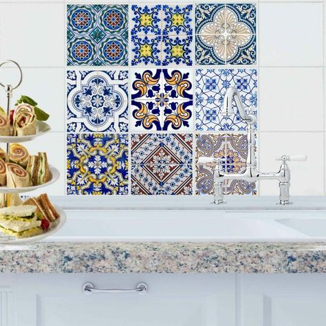 Tile Stickers are the #1 Best Makeover for Baths or Kitchens Tile Tattoos, Stair Decals, Affordable Tile, Kitchen Wall Decals, Kitchen Stickers, Unique Tile, Tub Surround, Tile Decals, Tile Wallpaper