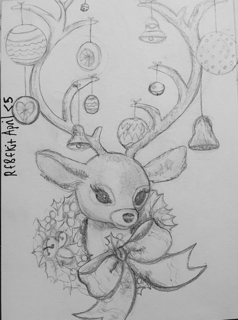 Christmas Drawing Reindeer, Art Sketches Christmas, Winter Drawings Ideas, Christmas Sketches Pencil, Christmas Sketches Easy, Christmas Drawing Ideas Creative, Christmas Drawing Ideas Pencil, Christmas Sketch Ideas, Christmas Art Drawing