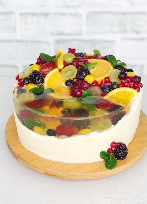 Jelly Fruit Cake | Pastry Madness Jelly Cake Art, Jelly Fruit Cake, Fruit Jelly Cake, Gelatin Cake, Jelly Cakes, Jelly Fruit, Sponge Cake Filling, Jelly Art, Jello Cake