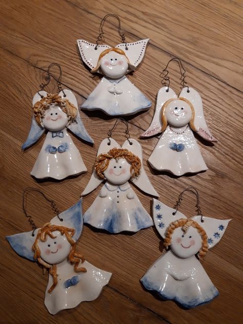 Clay Christmas Decorations, Ceramic Christmas Decorations, Ceramic Angels, Slab Pottery, Paper Tree, Pottery Handmade, Angel Ornaments, Clay Pottery, Clay Creations