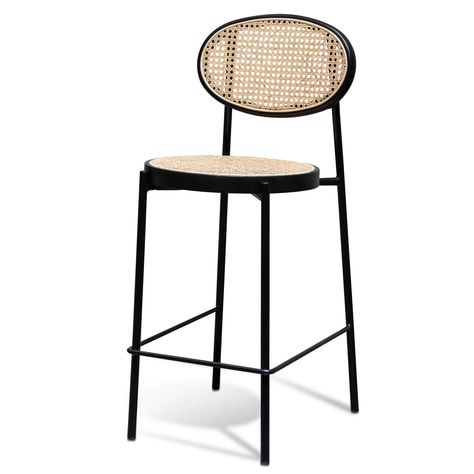 65cm Natural Rattan Bar Stool - Black Tall Chair, Rattan Bar, Tall Chairs, Rattan Bar Stools, Home Bar Sets, Back Bar, Sofa Storage, Styl Retro, Black Set