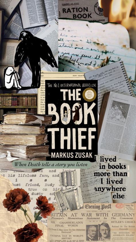 The Book Thief Wallpaper, Books For 15 Yo, Book Shuffle, The Book Thief Aesthetic, Bookish Posters, Posters Diy, Book Collage, Book Thief, Markus Zusak