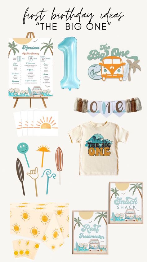 It’s The Big One Birthday, Surf Theme First Birthday Party, One Year Old Ocean Birthday, First Big Wave Birthday Party, The Big One Birthday Decorations, One Year Beach Birthday Party, First Beach Birthday, The Big One Surf Theme Birthday, Surfer One Birthday