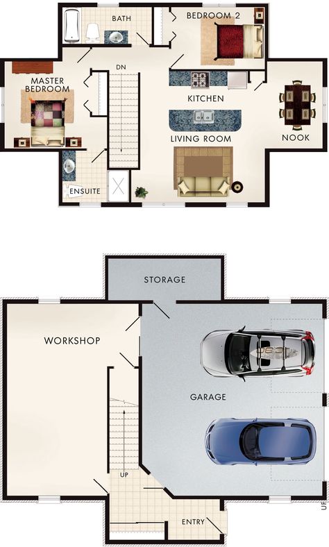 Beaver Homes and Cottages - Cotswold I Garage Apartments Plans 2 Bedroom, 3 Bedroom Carriage House Plans, 2 Bedroom Carriage House Plans, 2 Bedroom Garage Apartment Floor Plan, 3 Bedroom Garage Apartment, Garage With Loft Apartment, Garage Homes, Beaver Homes And Cottages, Beaver Homes