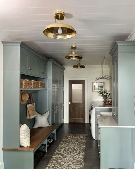 The laundry room of our dreams! From multiple flush-mounts overhead to a Steele Canvas laundry cart, every detail maximizes storage and function. Shop hooks, hardware, and more from the project. Design and photo by @makingprettyspaces #projectcollective #rejuvenationpartner Mud Room Laundry Room Combo, Steele Canvas, Mudroom Laundry Room Ideas, Laundry Room Pantry, Laundry Room/mudroom, Blue Laundry Rooms, Laundry Room/mud Room, Pantry Laundry Room, Green Laundry