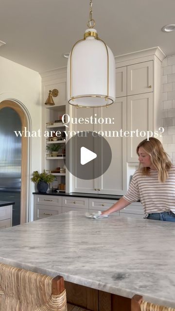 Leah White on Instagram: "FOLLOW @white.at.home and SAVE this post so you can refer back to the details about my countertops! ✨  Want a timeless kitchen design? Choose a Natural Stone Counterop!   Island: Honed Shadow Storm Marble  Perimeter and Pantry: Leathered Absolute Black Granite  At the time we were building, most people were installing Quartz countertops, and our builder tried to warn me not to choose marble.  Guess what, the heart wants what the heart wants 👏🏻   I knew there was no other option for me in my kitchen than natural stone. The organic, natural feel from having a piece of the earth in your kitchen cannot be matched by a man made material.  I love my countertops and would choose them time and time again!   As always, let me know if you have any questions, I love to hea Black Honed Granite Countertops, Shadow Storm Marble, Honed Quartz Countertops, Kitchen Island Stone, Quartzite Countertops Colors, Carrera Marble Kitchen, White Granite Countertops Kitchen, Honed Granite Countertops, Leathered Granite Countertops