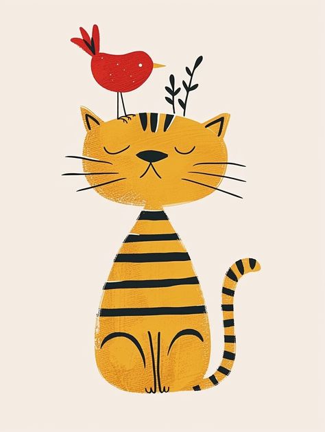 Midjourney Feed Cat Cartoon Drawing, Red Doodles, Illustration Chat, Chat Illustration, Cat Graphic Art, Animal Illustration Kids, Cat Doodle, Image Chat, Pottery Painting Designs