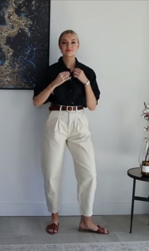 Barrel Pants Outfit Summer, Barrel Jeans Outfit Summer, White Barrel Jeans Outfit, Barrel Pants Outfit, Barrel Jeans Outfit, Lydia Tomlinson, Barrel Pants, Elegant Summer Outfits, Blouses Vintage