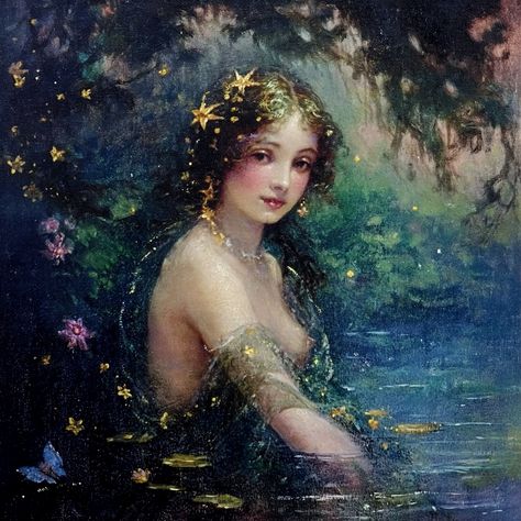 Nymphs Painting, Nymph Painting, Classical Paintings, Art Exploration, Water Nymph, Water Fairy, Water Nymphs, Mermaid Aesthetic, Fairytale Art