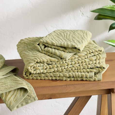 Helga Sage Green Sculpted Zebra Bath Towel Collection - World Market Green Hand Towels, Unique Bathroom, Towel Collection, Shopping World, Bathroom Essentials, World Market, Hand Towel, Functional Design, Master Bath