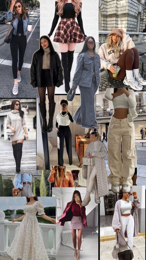 Fashion outfit ideas of any season collage Fashion Outfits Ideas, Outfit Collage, Aesthetic Collage, Outfits Ideas, My Girl, Vision Board, Girl Fashion, Fashion Inspo, Girl Outfits