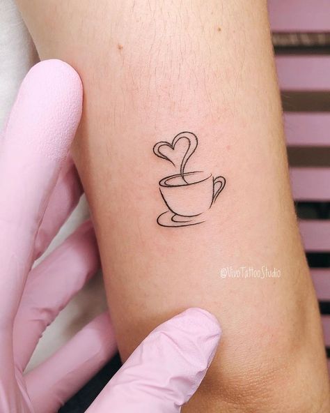 Coffee Cup Tattoo, Tattoo Cafe, Tea Tattoo, Cup Tattoo, Coffee Tattoos, Classy Tattoos, Line Art Tattoos, Discreet Tattoos, Tattoo Feminina