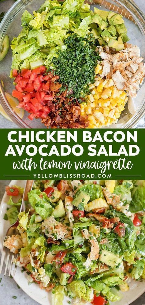 Chicken Bacon Avocado Salad, Bacon Avocado Salad, Chicken Bacon Avocado, Salad Macaroni, Salad With Lemon Vinaigrette, Salad Quinoa, Resep Smoothie, Salad Buah, Avocado Chicken