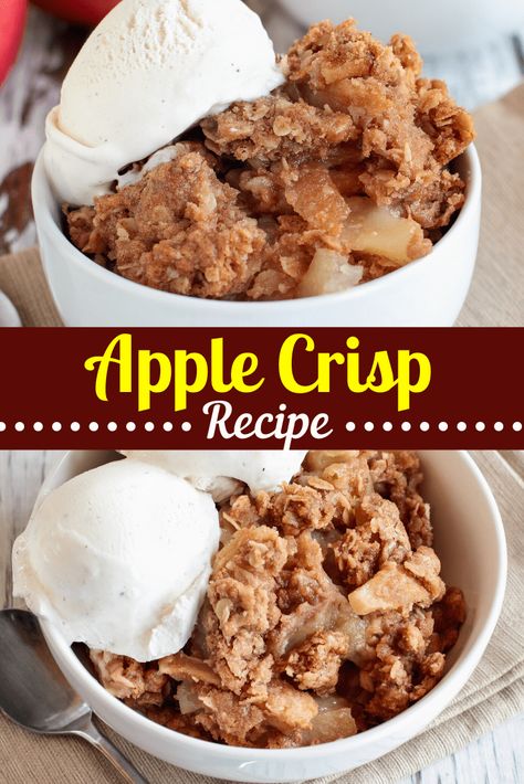 This Old-Fashioned Apple Crisp recipe is oh so easy and perfect with a scoop of vanilla ice cream on top! Oatmeal Crumble Topping, Apple Crisp Without Oats, Old Fashioned Apple Crisp, Easy Apple Crisp, Baked Cinnamon Apples, Cobbler Easy, Easy Apple Crisp Recipe, Apple Crisp Recipe, Apple Crisp Easy