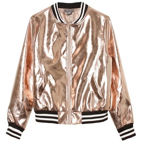 Sans Souci Rose gold metallic vegan leather bomber jacket ($59) ❤ liked on Polyvore featuring outerwear, jackets, rose gold, brown jacket, fake leather jacket, lined bomber jacket, zipper jacket and faux leather bomber jacket Fake Leather Jacket, Rose Jacket, Brown Faux Leather Jacket, Metallic Jacket, Gold Jacket, Dance Tops, Vegan Leather Jacket, Outfit Trends, Flight Jacket